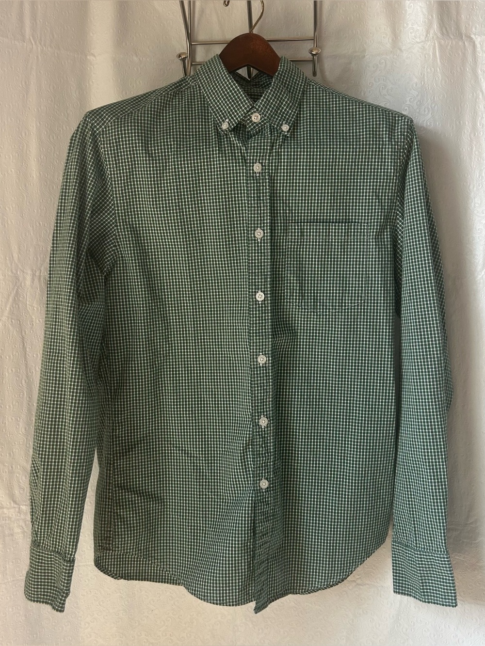 J CREW Mercantile Flex Shirt Button-Up Long Sleeve Collared Green Plaid Size S